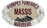 Logo ovale effet marbre des Pompes Funèbres et Marbrerie Massis.